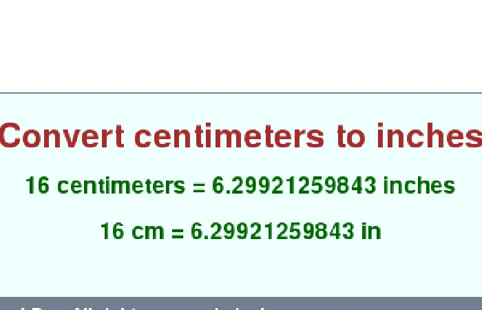 Convert 16 cm to Inches